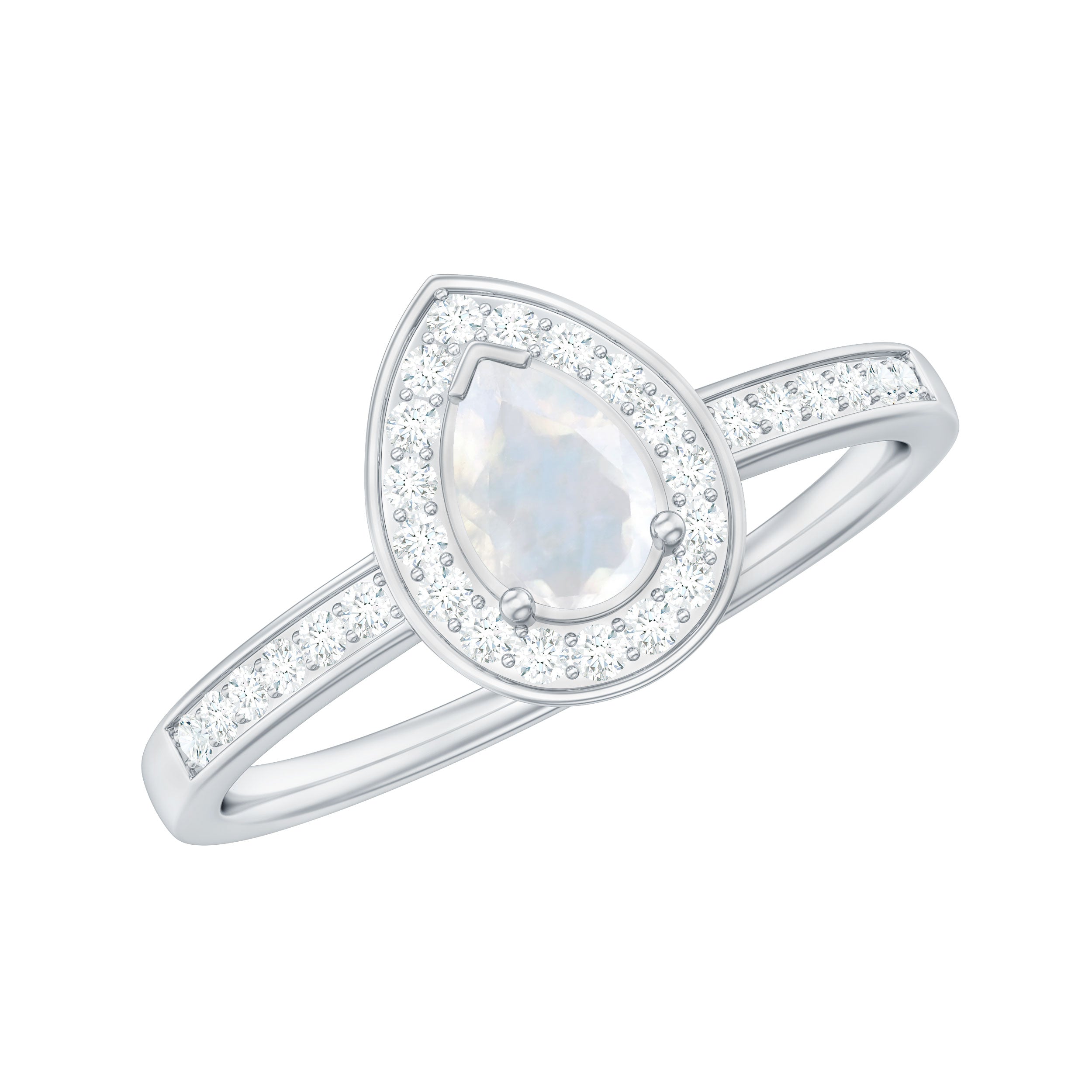 1.25 CT Classic Moonstone and Diamond Halo Engagement Ring AAA - Rosec Jewels