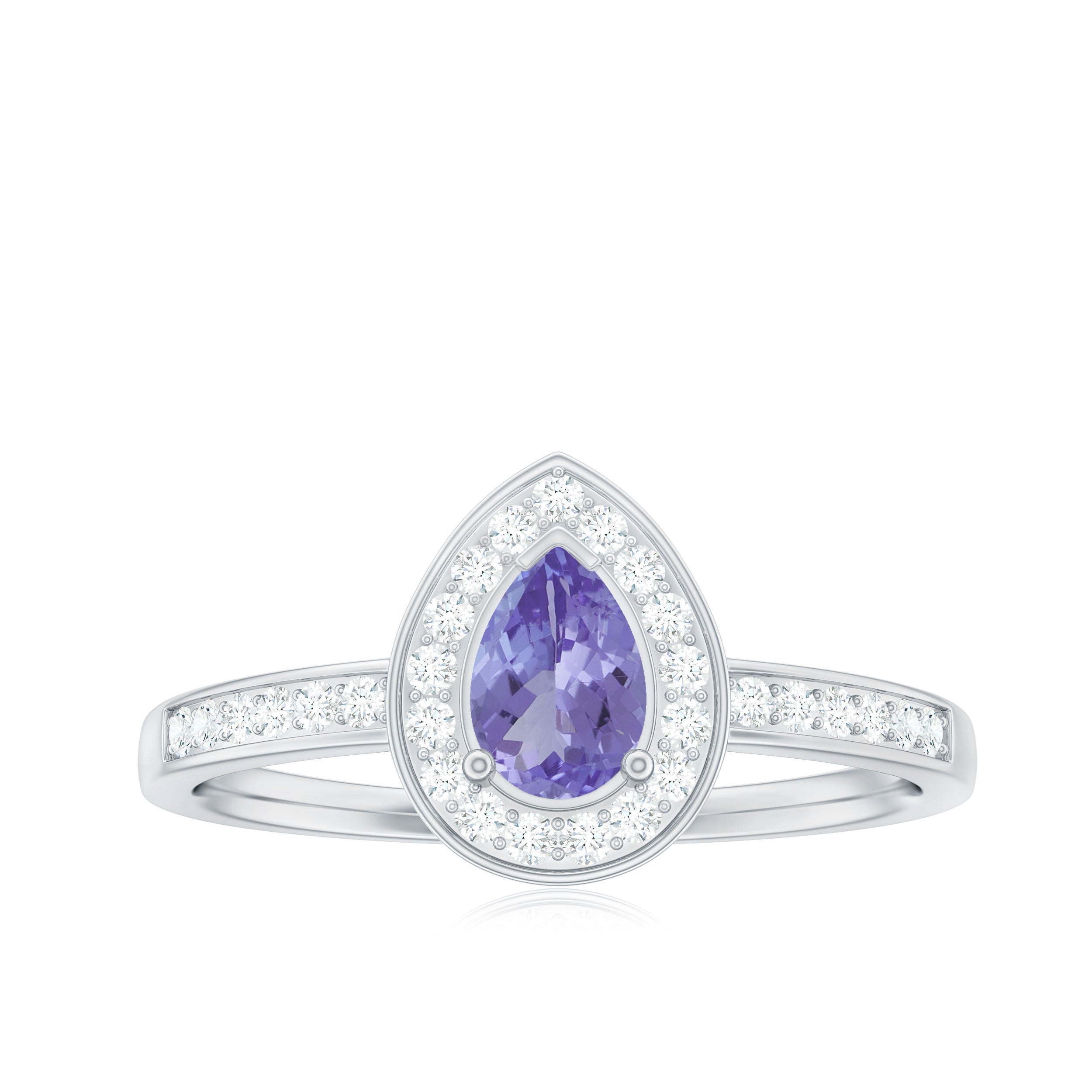 Rosec Jewels-Natural Pear Cut Tanzanite Teardrop Engagement Ring with Diamond Halo