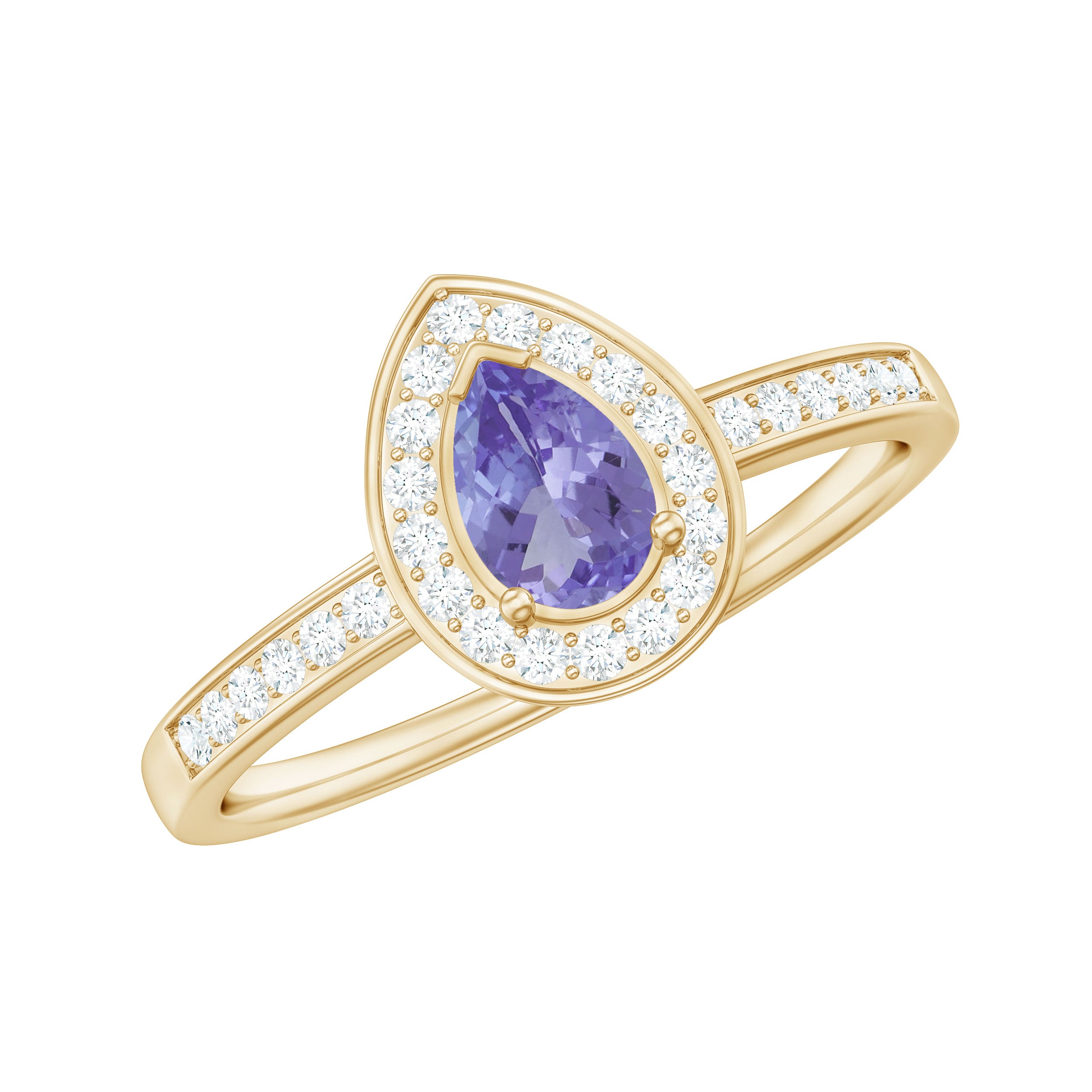 Rosec Jewels-Natural Pear Cut Tanzanite Teardrop Engagement Ring with Diamond Halo