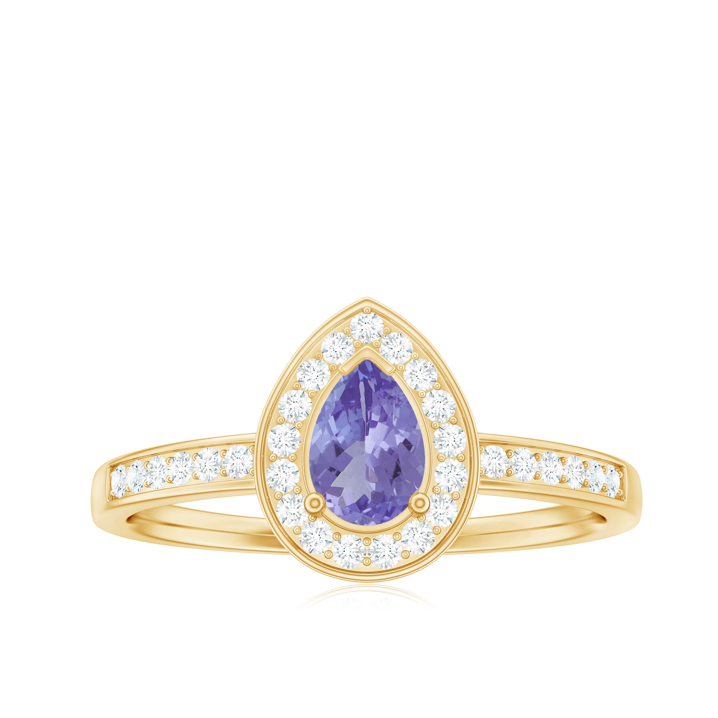 Rosec Jewels-Natural Pear Cut Tanzanite Teardrop Engagement Ring with Diamond Halo