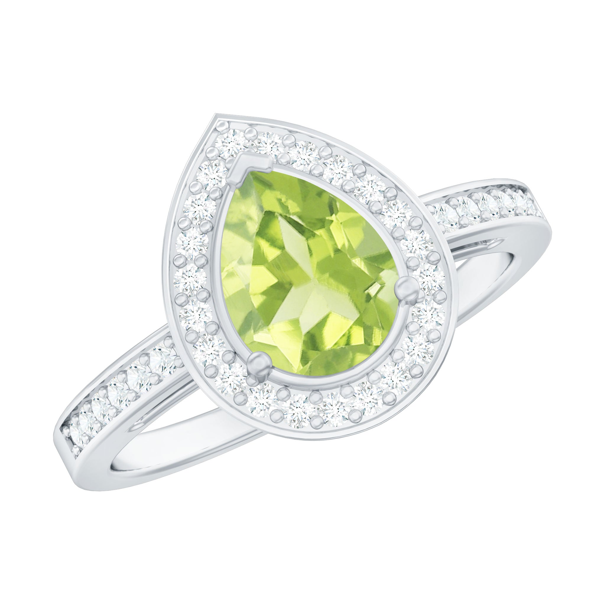 Natural 1 Carat Peridot Teardrop Engagement Ring with Diamond Halo AAA - Rosec Jewels