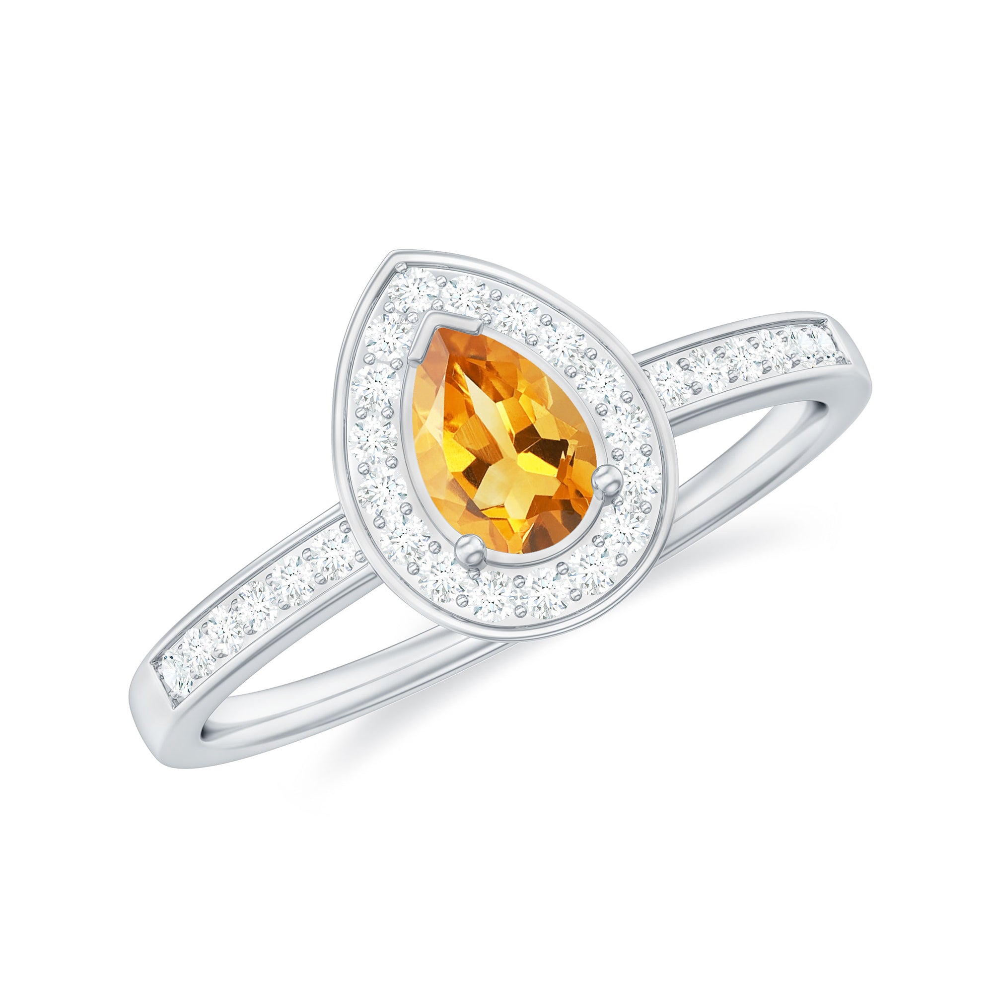 Natural 5X7mm Pear Shape Citrine Engagement Ring with Diamond Halo AAA - Rosec Jewels