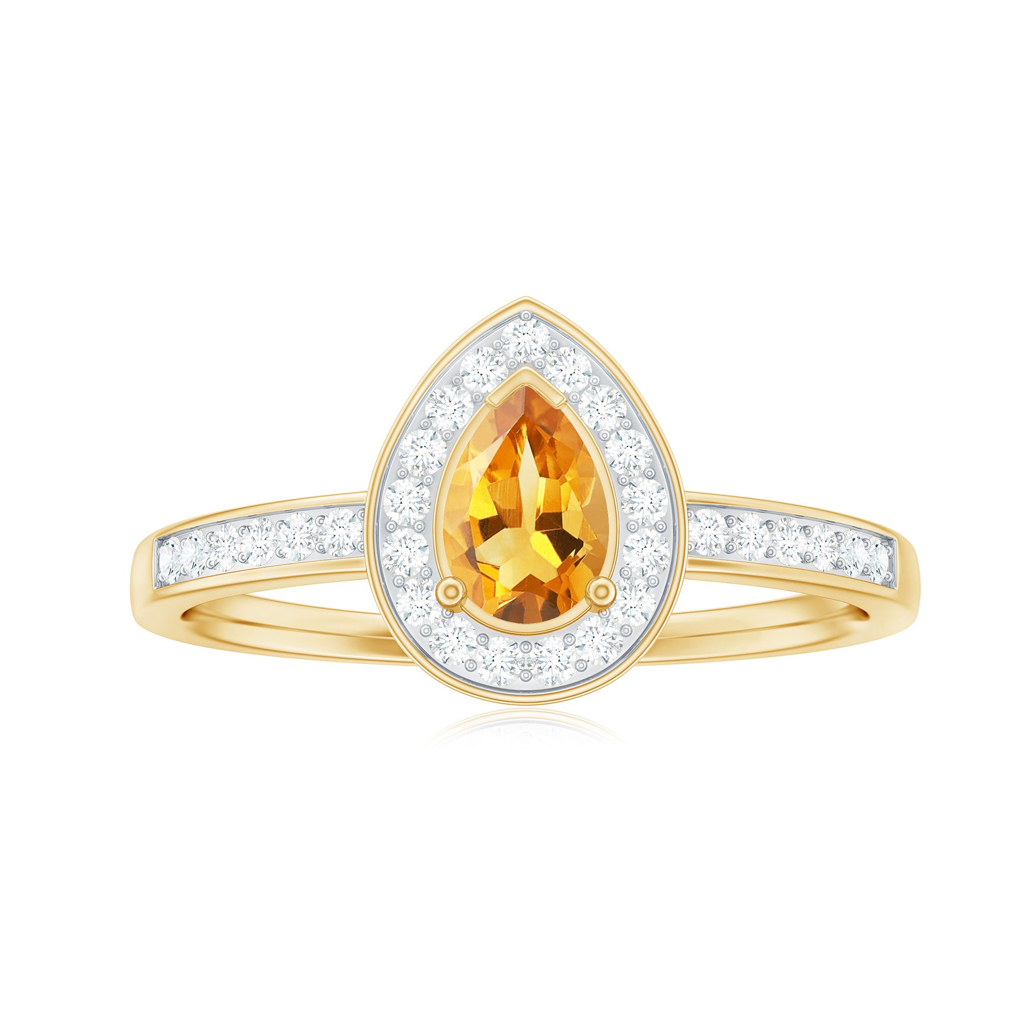 Natural 5X7mm Pear Shape Citrine Engagement Ring with Diamond Halo AAA - Rosec Jewels