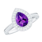Real 1 Carat Amethyst Pear Shaped Engagement Ring with Diamond Halo AAA - Rosec Jewels