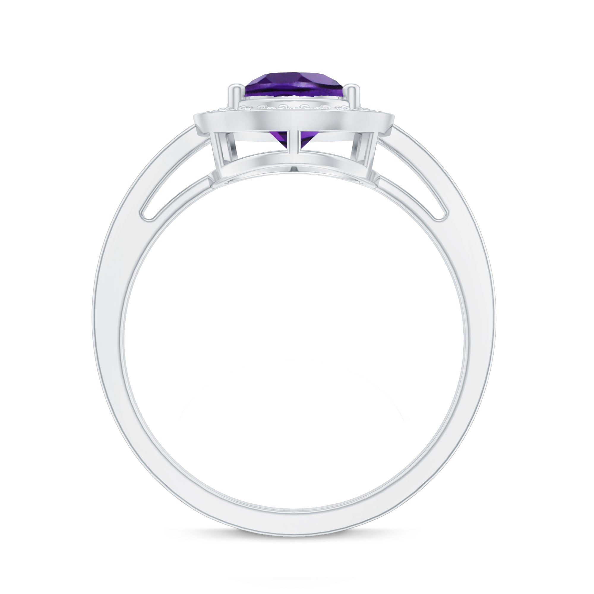 Real 1 Carat Amethyst Pear Shaped Engagement Ring with Diamond Halo AAA - Rosec Jewels
