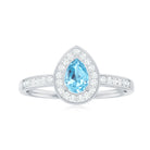 Rosec Jewels-Natural Pear Shape Aquamarine Teardrop Engagement Ring with Diamond Halo