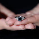 Certified 6X8MM Emerald Cut Black Onyx Engagement Ring with Diamonds AAA - Rosec Jewels