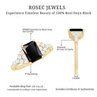 Certified 6X8MM Emerald Cut Black Onyx Engagement Ring with Diamonds AAA - Rosec Jewels