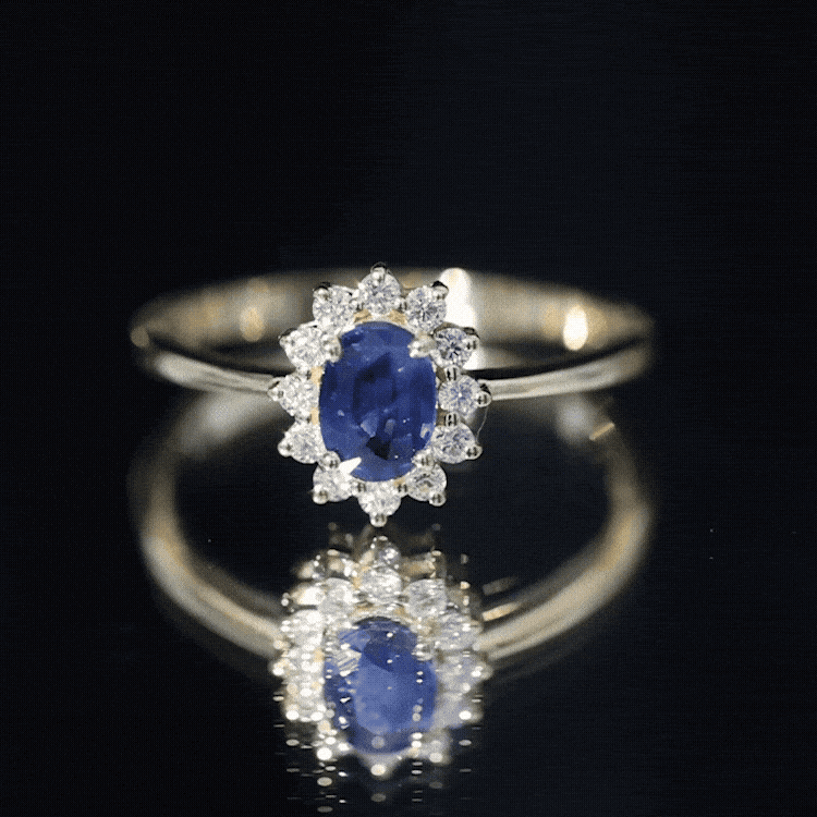 Natural 1 Carat Blue Sapphire Princess Diana Inspired Engagement Ring with Diamonds AAA - Rosec Jewels