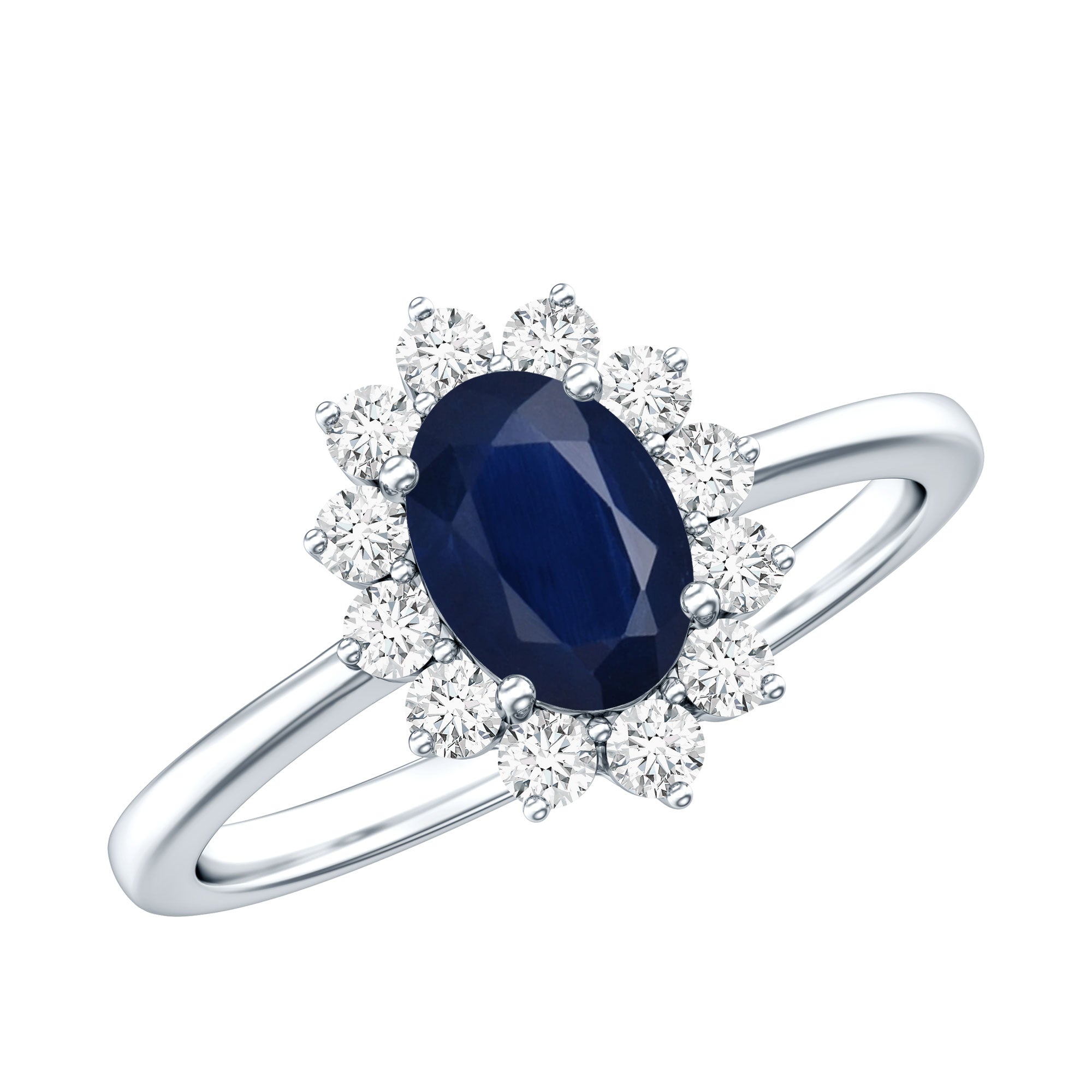 Rosec Jewels-Natural 1 Carat Blue Sapphire Princess Diana Inspired Engagement Ring with Diamonds