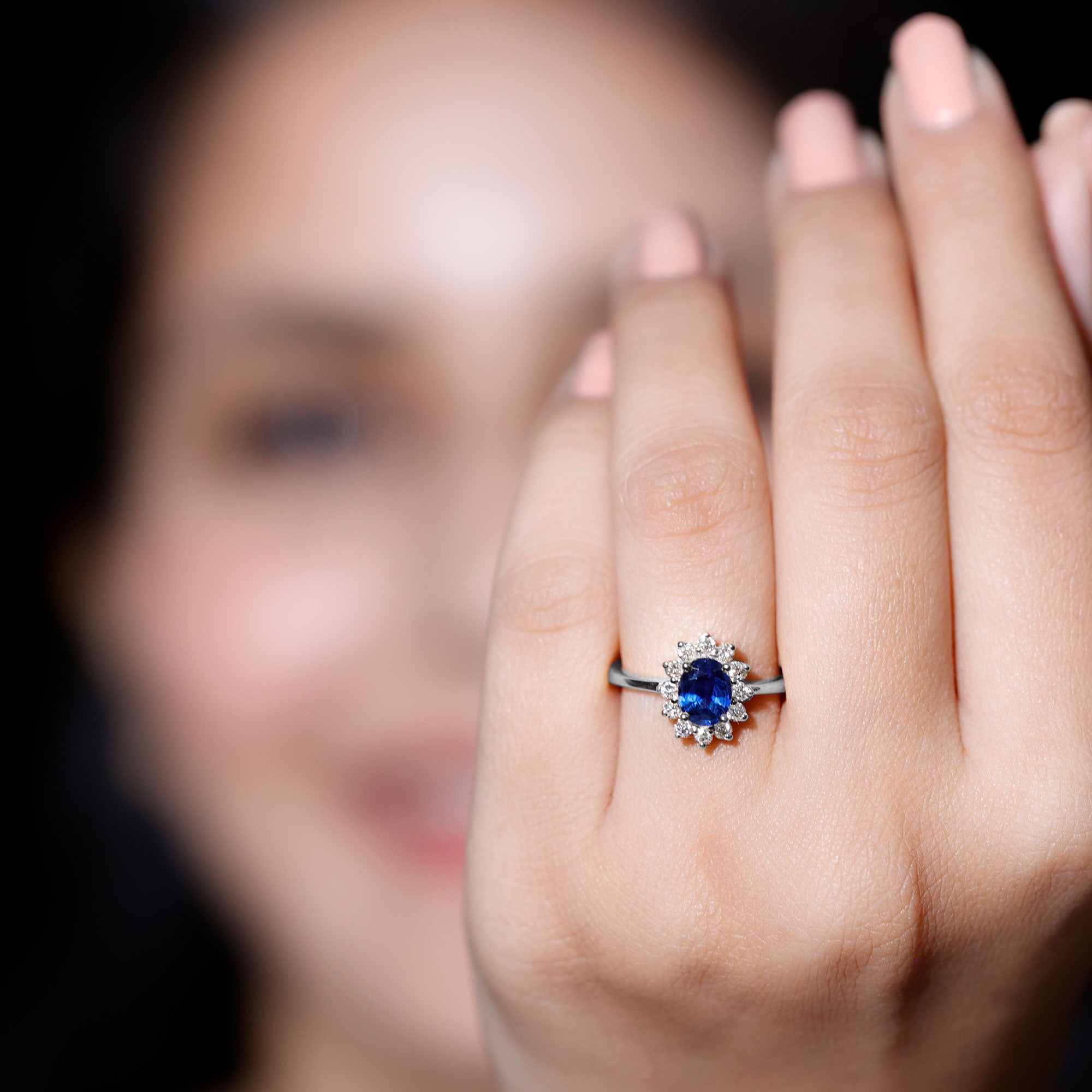 Princess Diana Inspired Blue Sapphire and Diamond Engagement Ring Blue Sapphire AAA Quality 92.5 Sterling Silver