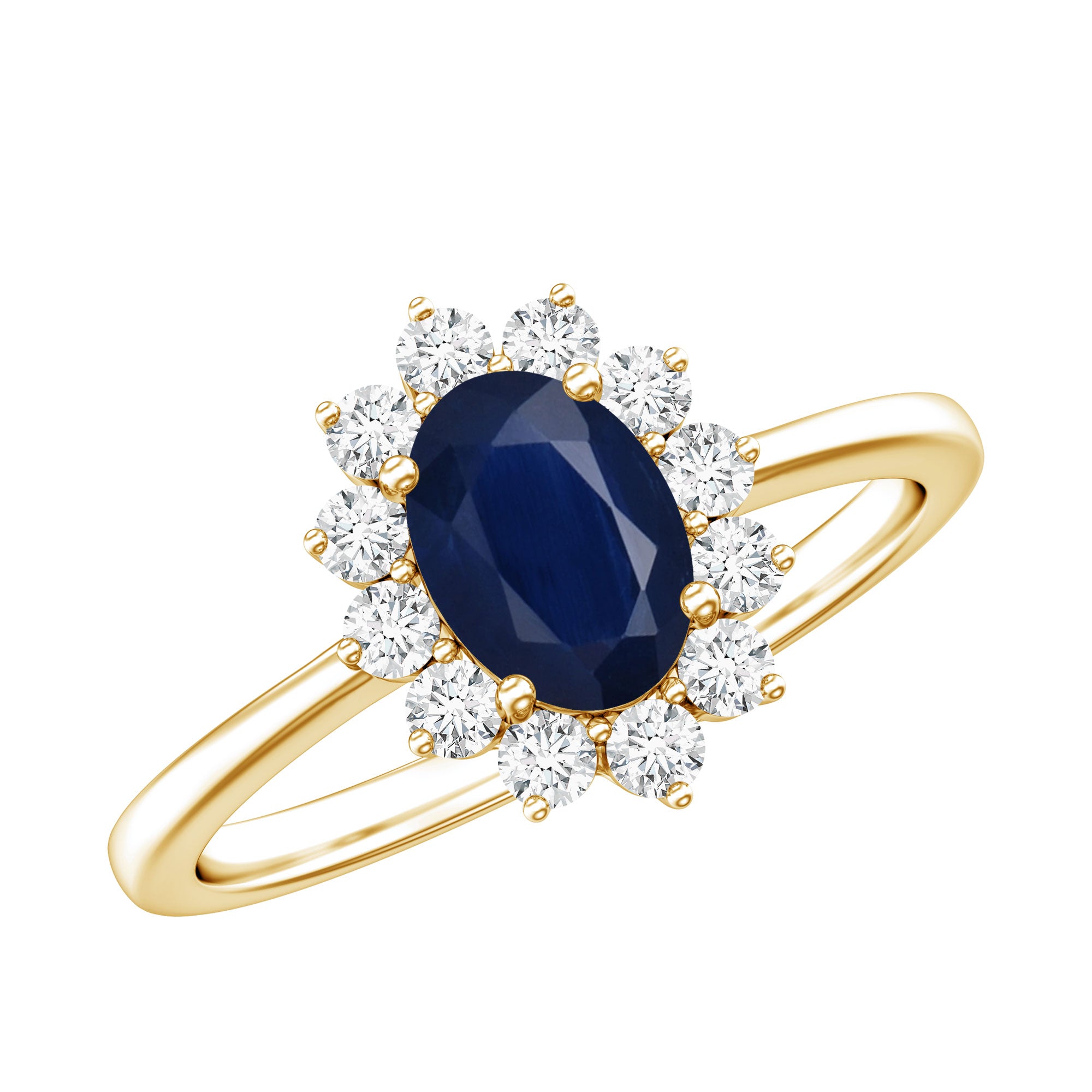 Rosec Jewels-Natural 1 Carat Blue Sapphire Princess Diana Inspired Engagement Ring with Diamonds