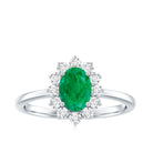 Rosec Jewels-Natural 5X7mm Emerald Oval Engagement Ring with Diamond Halo