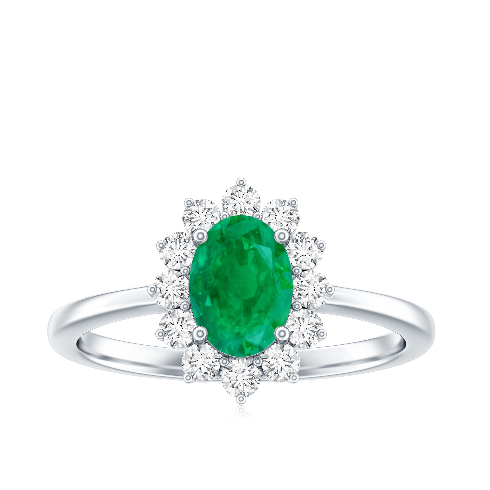Rosec Jewels-Natural 5X7mm Emerald Oval Engagement Ring with Diamond Halo