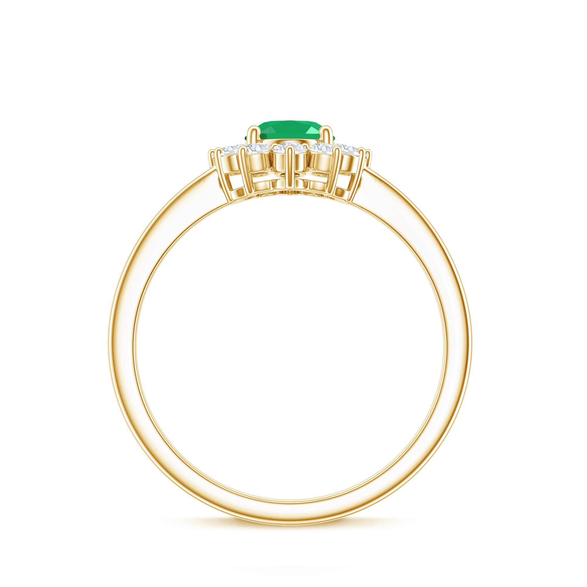 Rosec Jewels-Natural 5X7mm Emerald Oval Engagement Ring with Diamond Halo