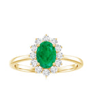 Rosec Jewels-Natural 5X7mm Emerald Oval Engagement Ring with Diamond Halo