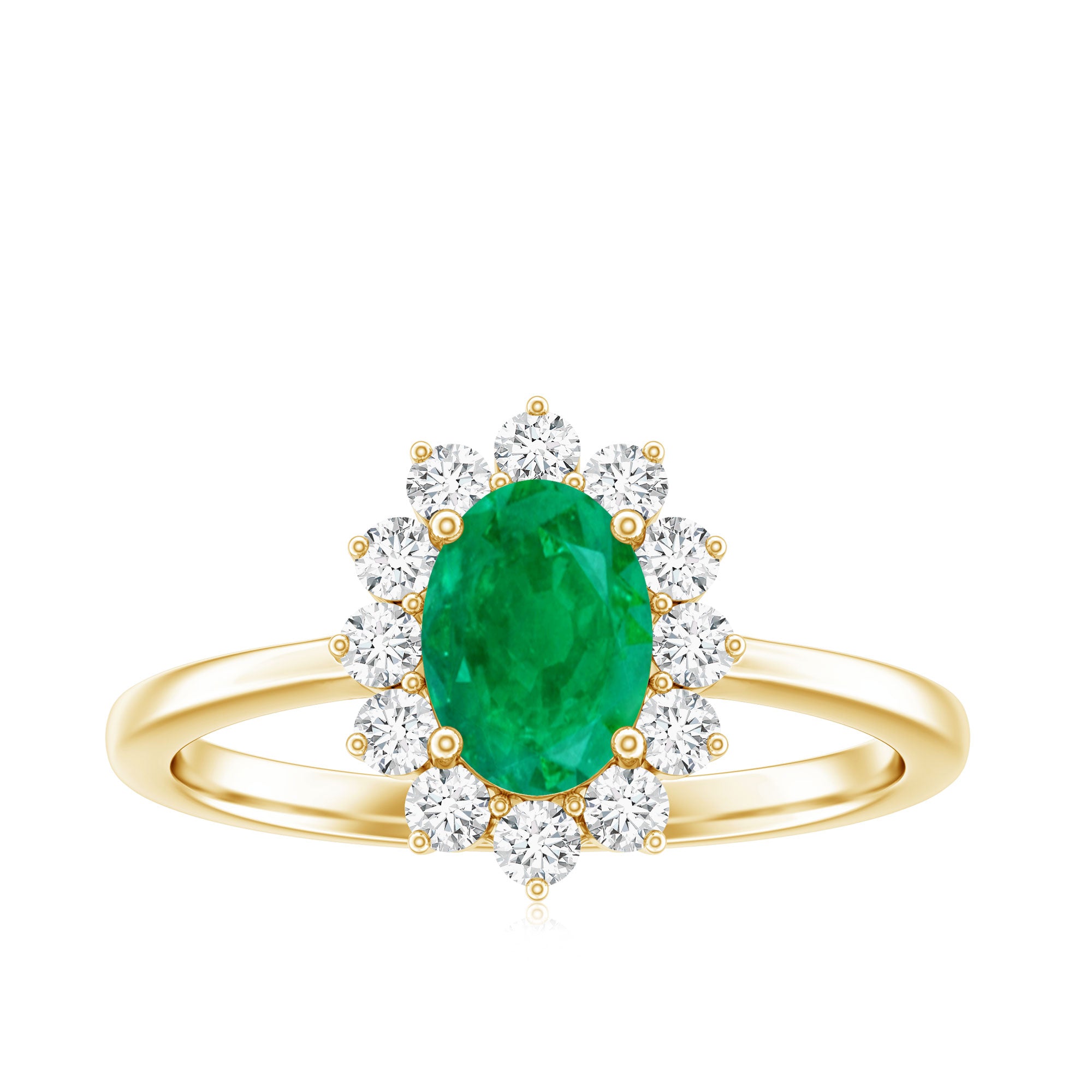 Rosec Jewels-Natural 5X7mm Emerald Oval Engagement Ring with Diamond Halo