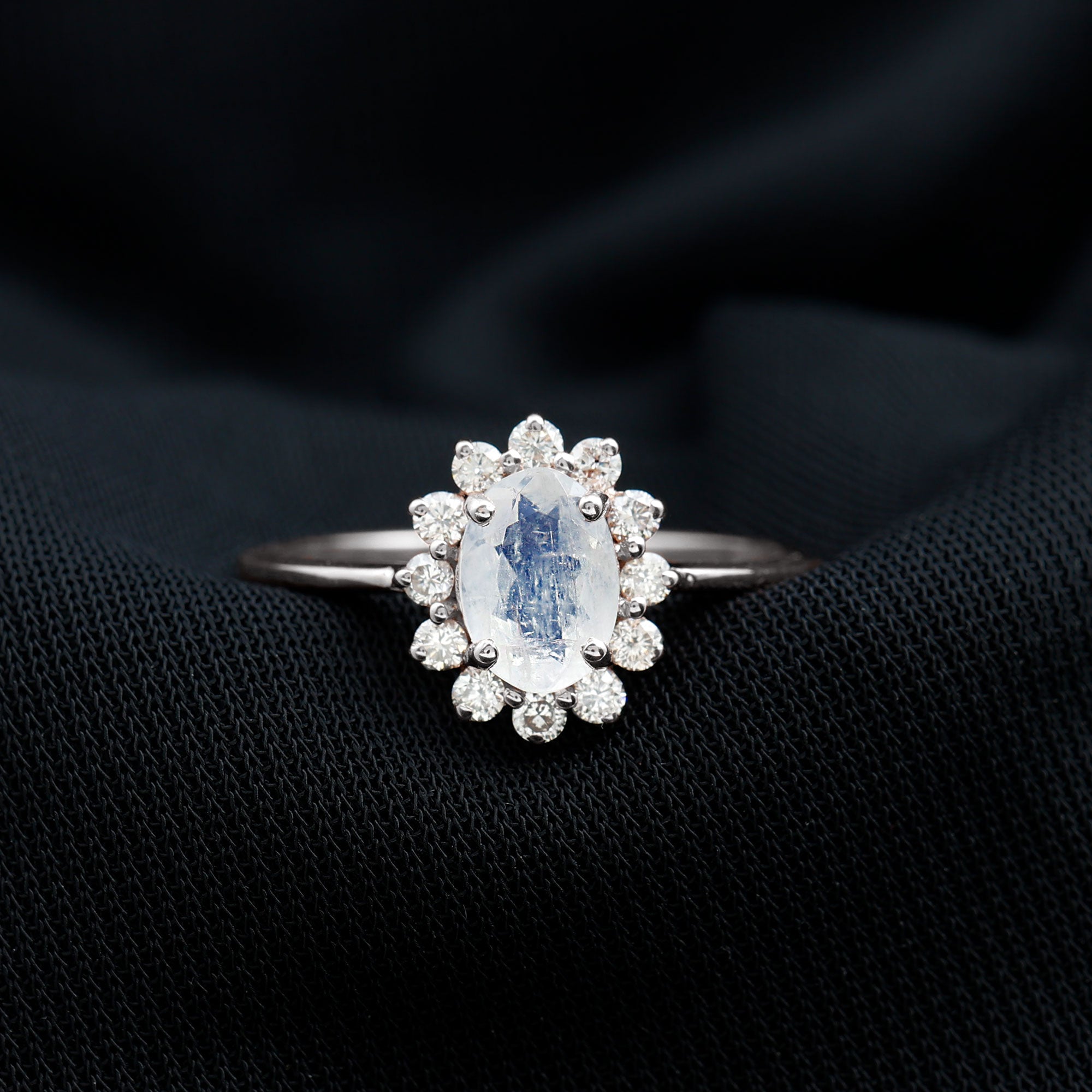 1.50 CT Princess Diana Inspired Oval Shape Moonstone Engagement Ring Diamond Halo Moonstone - ( AAA ) - Quality - Rosec Jewels