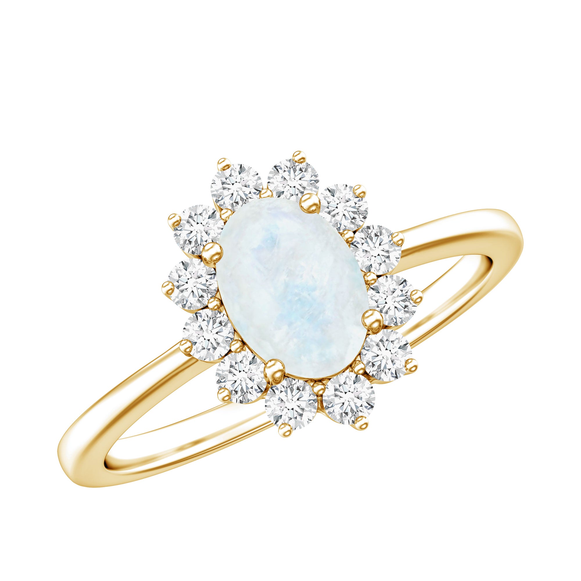 Rosec Jewels-Princess Diana Inspired Moonstone Engagement Ring Diamond Halo