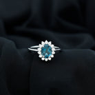 Rosec Jewels-Real 6X8mm London Blue Topaz Princess Diana Inspired Engagement Ring with Diamond