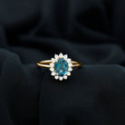 Rosec Jewels-Real 6X8mm London Blue Topaz Princess Diana Inspired Engagement Ring with Diamond