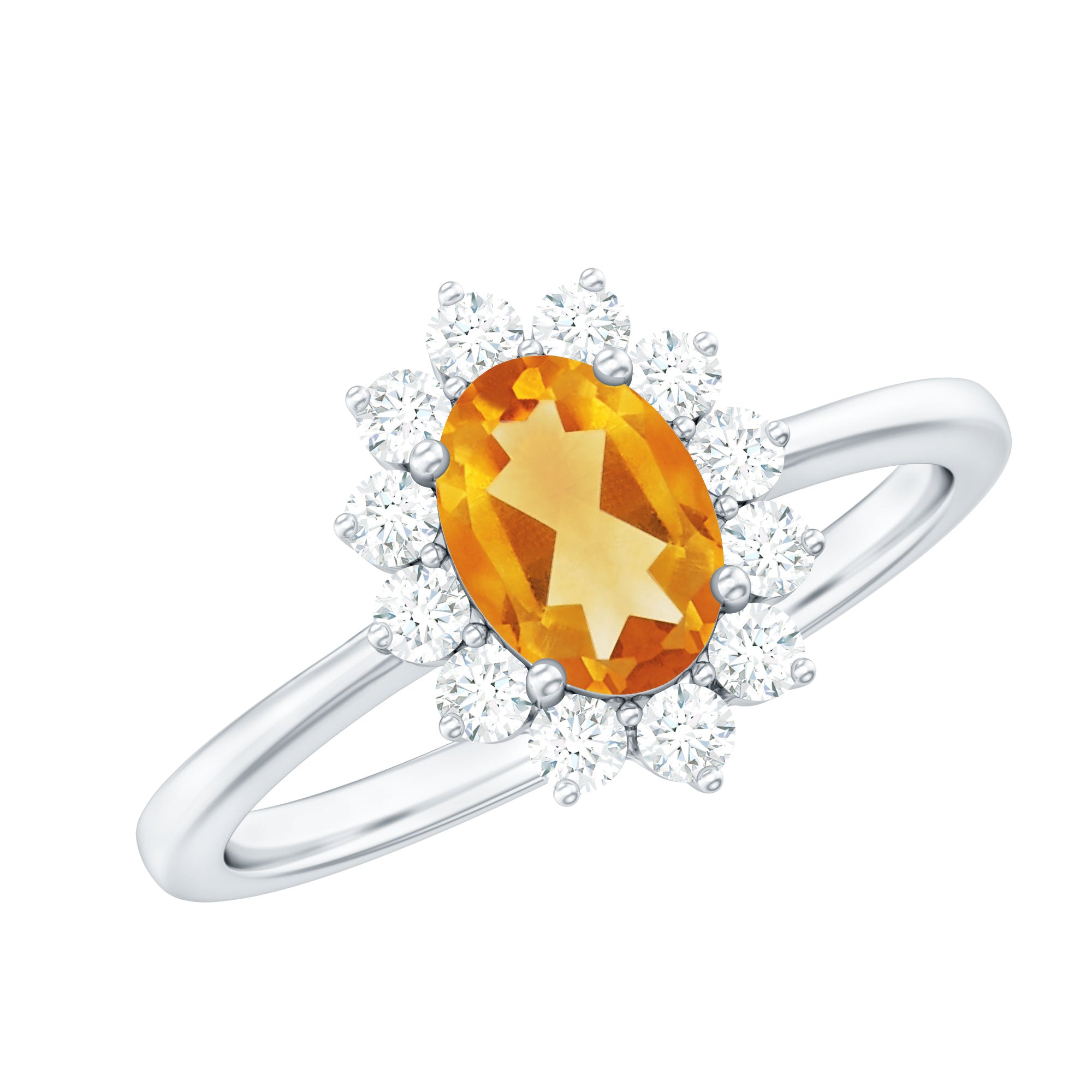 1.5 CT Princess Diana Inspired Oval Shape Citrine Engagement Ring with Diamond Halo