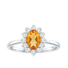 Real 6X8mm Citrine Oval Engagement Ring with Diamond Halo AAA - Rosec Jewels