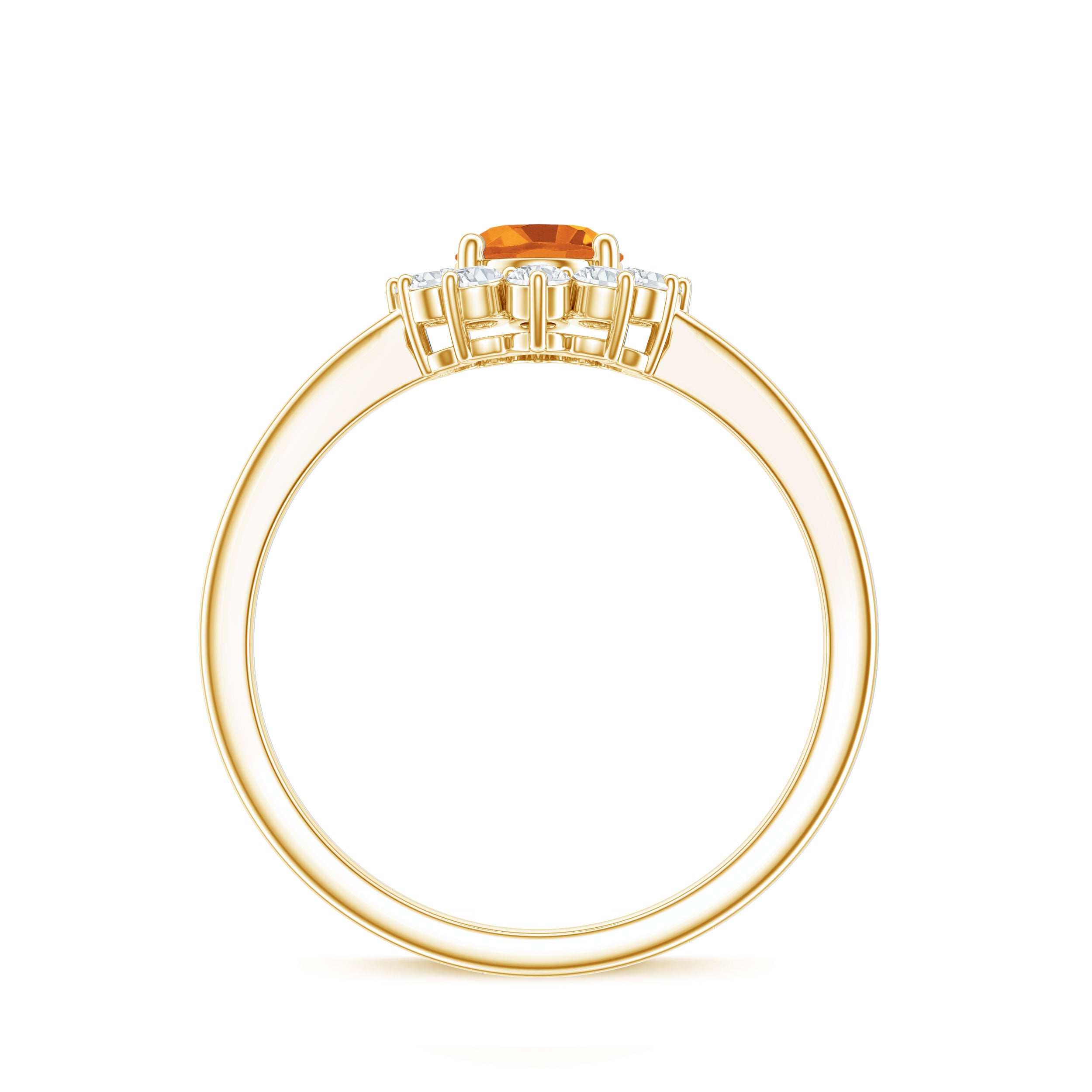 Real 6X8mm Citrine Oval Engagement Ring with Diamond Halo AAA - Rosec Jewels