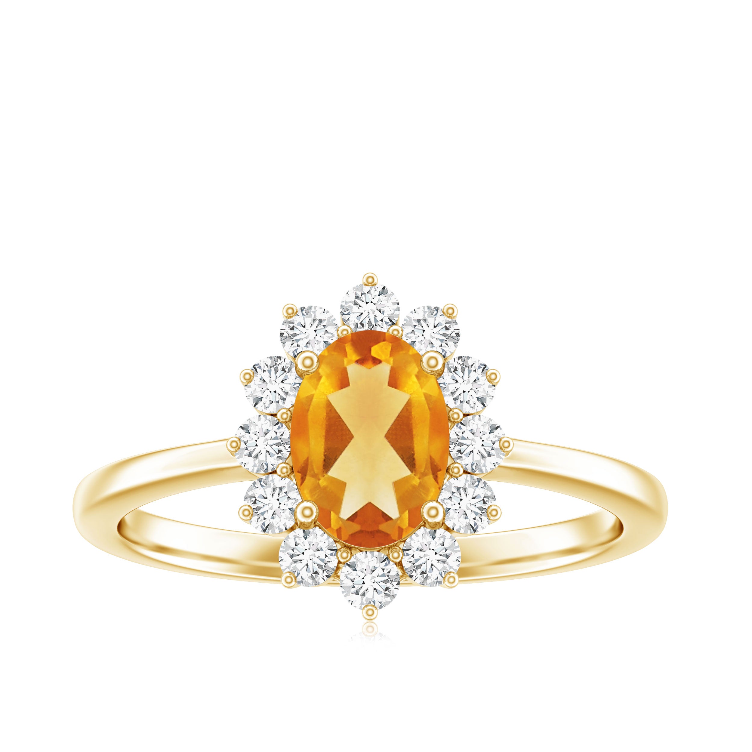 Real 6X8mm Citrine Oval Engagement Ring with Diamond Halo AAA - Rosec Jewels