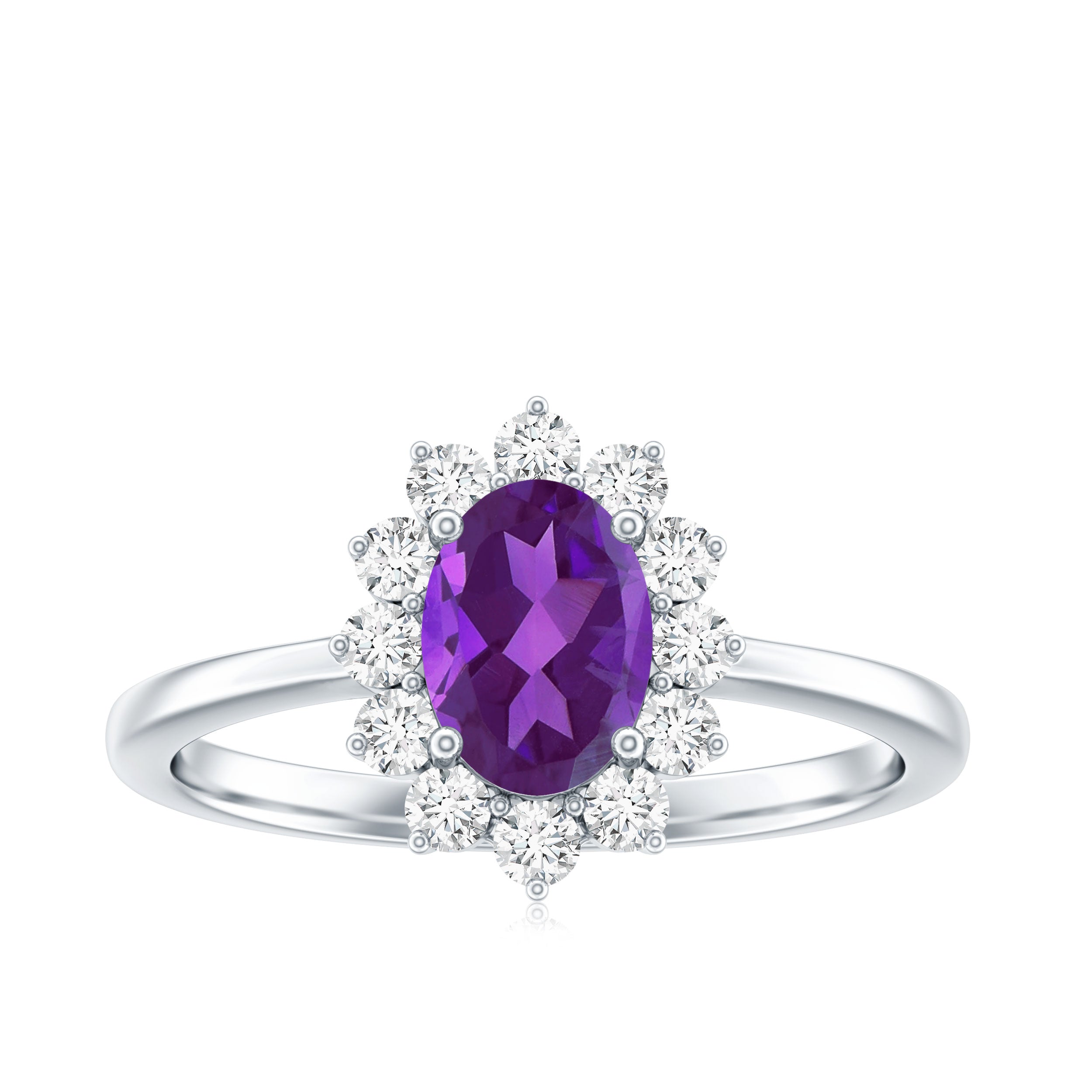 1.5 CT Princess Diana Inspired Amethyst Engagement Ring Diamond Halo AAA - Rosec Jewels