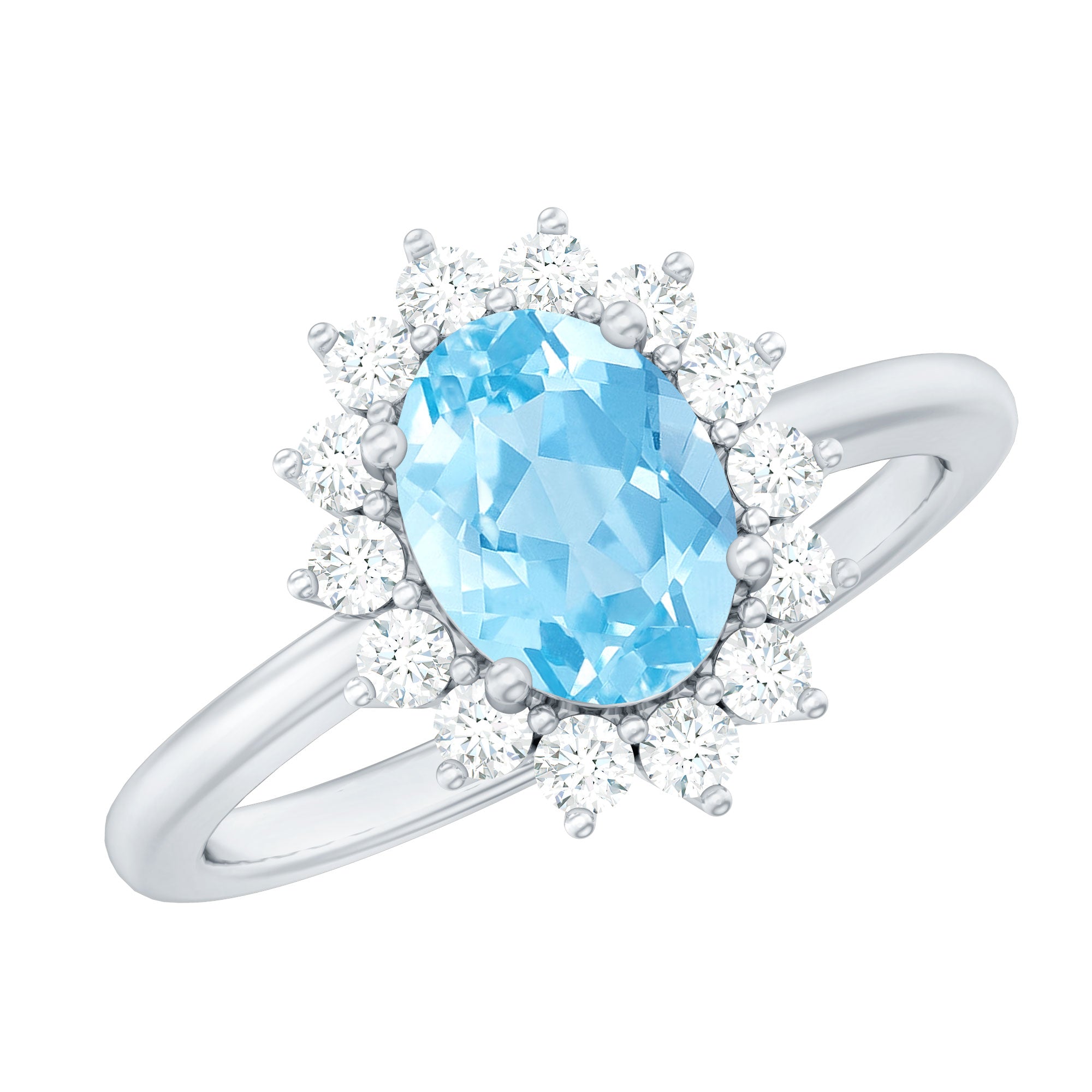 Natural 1 Carat Aquamarine Oval Engagement Ring with Diamond Halo AAA - Rosec Jewels