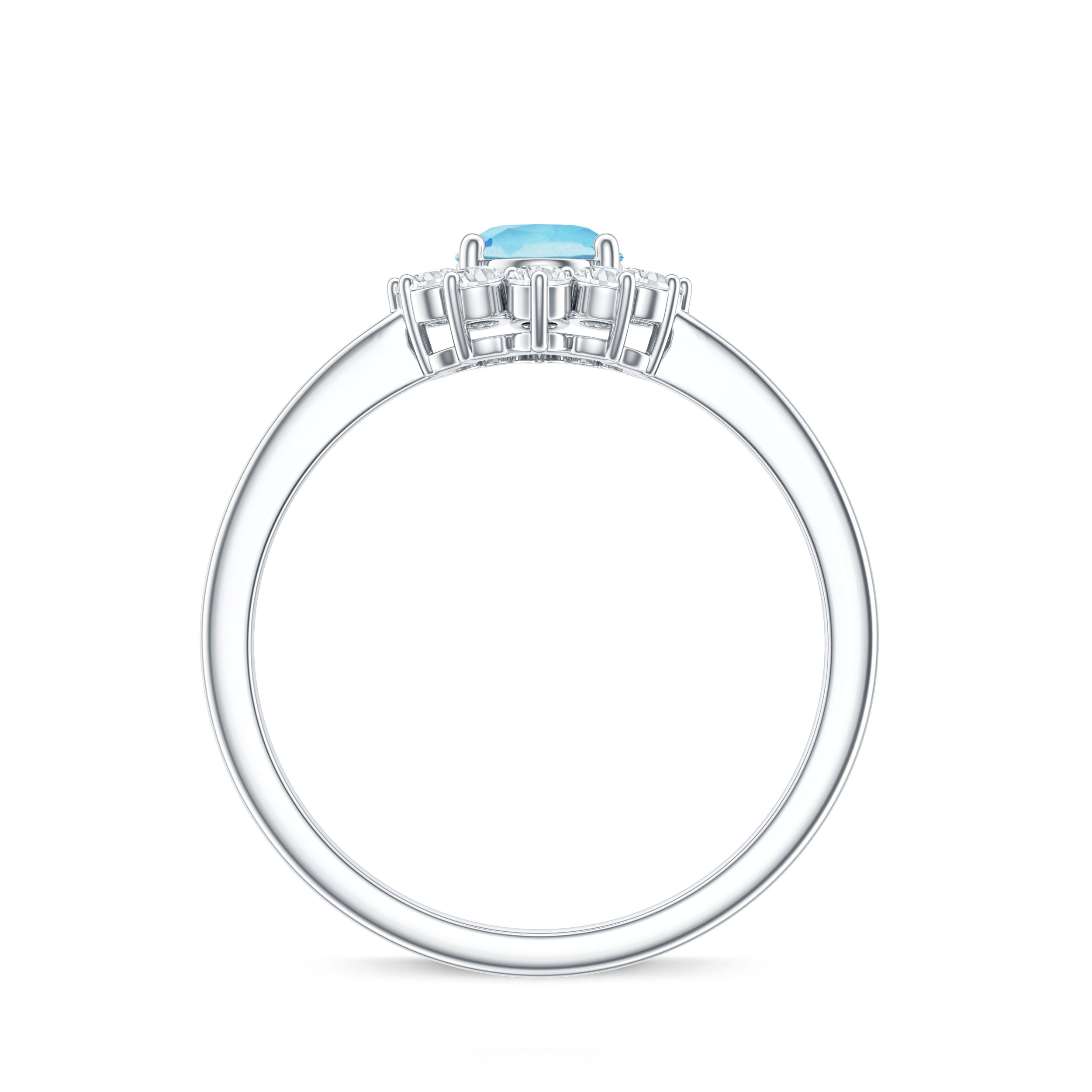 Natural 1 Carat Aquamarine Oval Engagement Ring with Diamond Halo AAA - Rosec Jewels