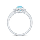 Natural 1 Carat Aquamarine Oval Engagement Ring with Diamond Halo AAA - Rosec Jewels