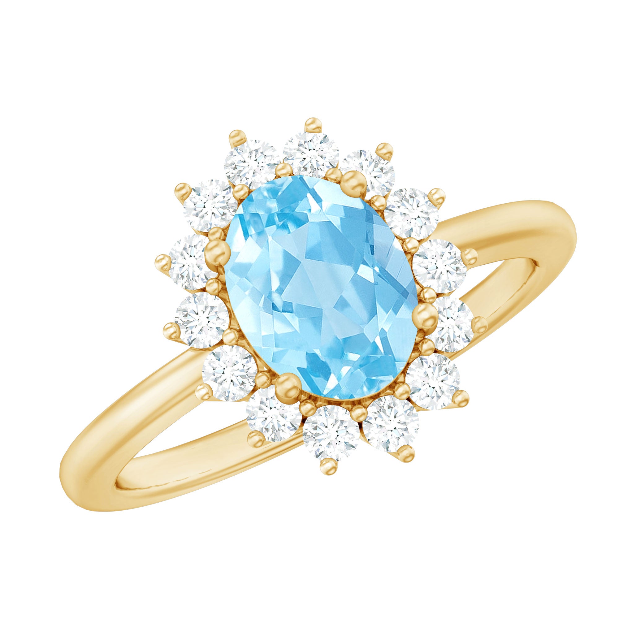 Natural 1 Carat Aquamarine Oval Engagement Ring with Diamond Halo AAA - Rosec Jewels