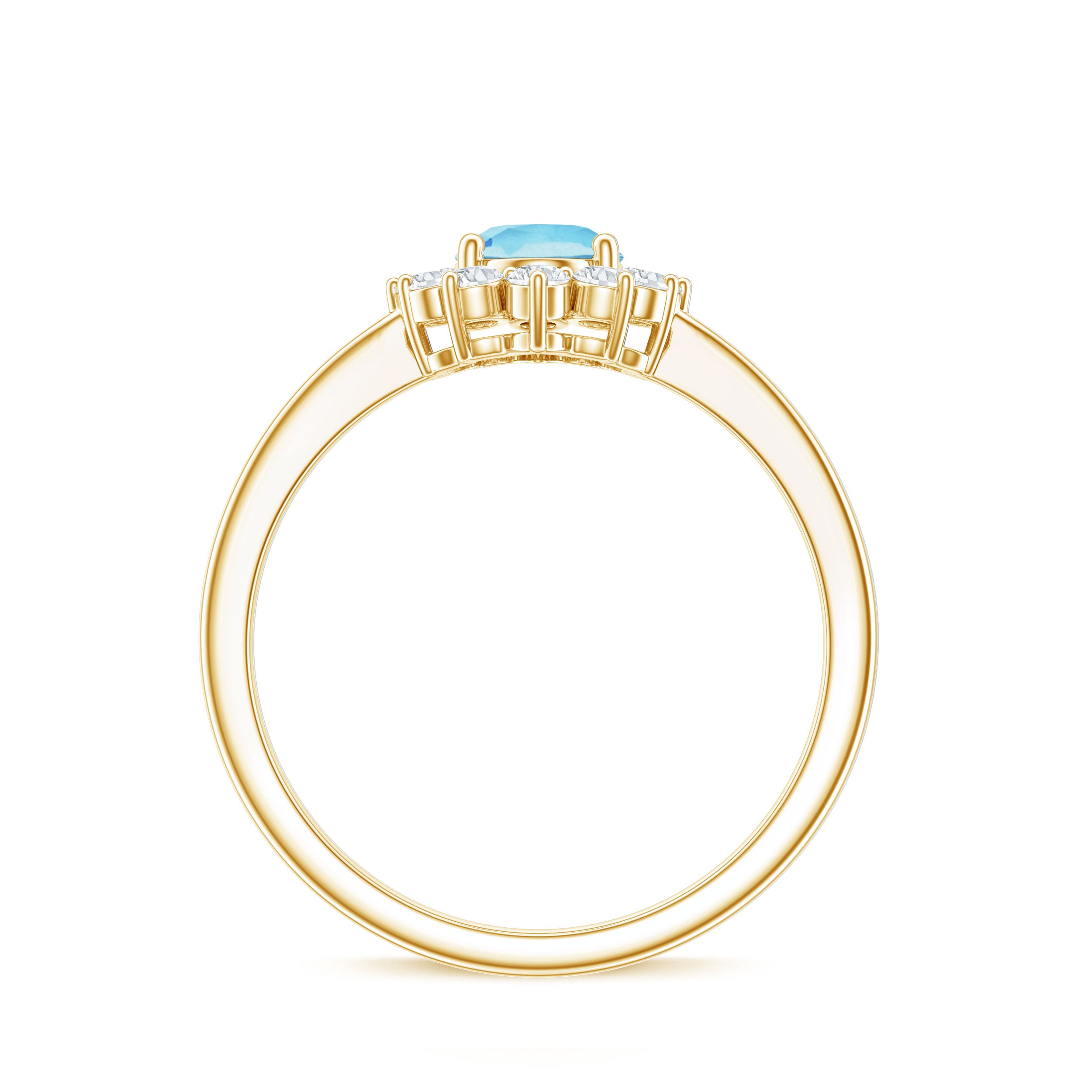 Natural 1 Carat Aquamarine Oval Engagement Ring with Diamond Halo AAA - Rosec Jewels