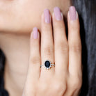 Rosec Jewels-Oval Cut Real Black Onyx and Diamond Halo Engagement Ring