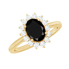 Rosec Jewels-Oval Cut Real Black Onyx and Diamond Halo Engagement Ring