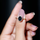 Rosec Jewels-Oval Cut Real Black Onyx and Diamond Halo Engagement Ring