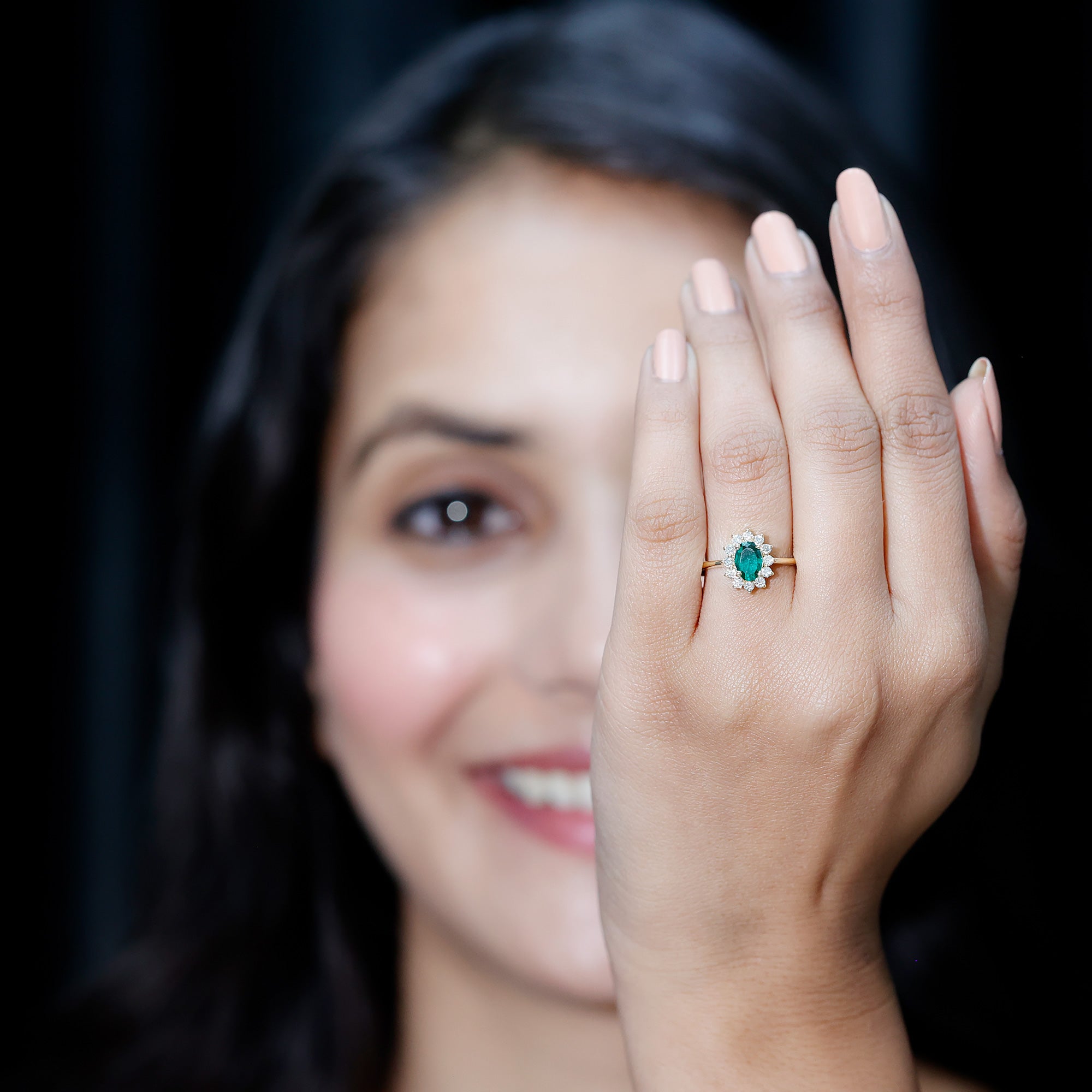 Rosec Jewels-Lab Created Emerald Princess Diana Inspired Engagement Ring with Diamond