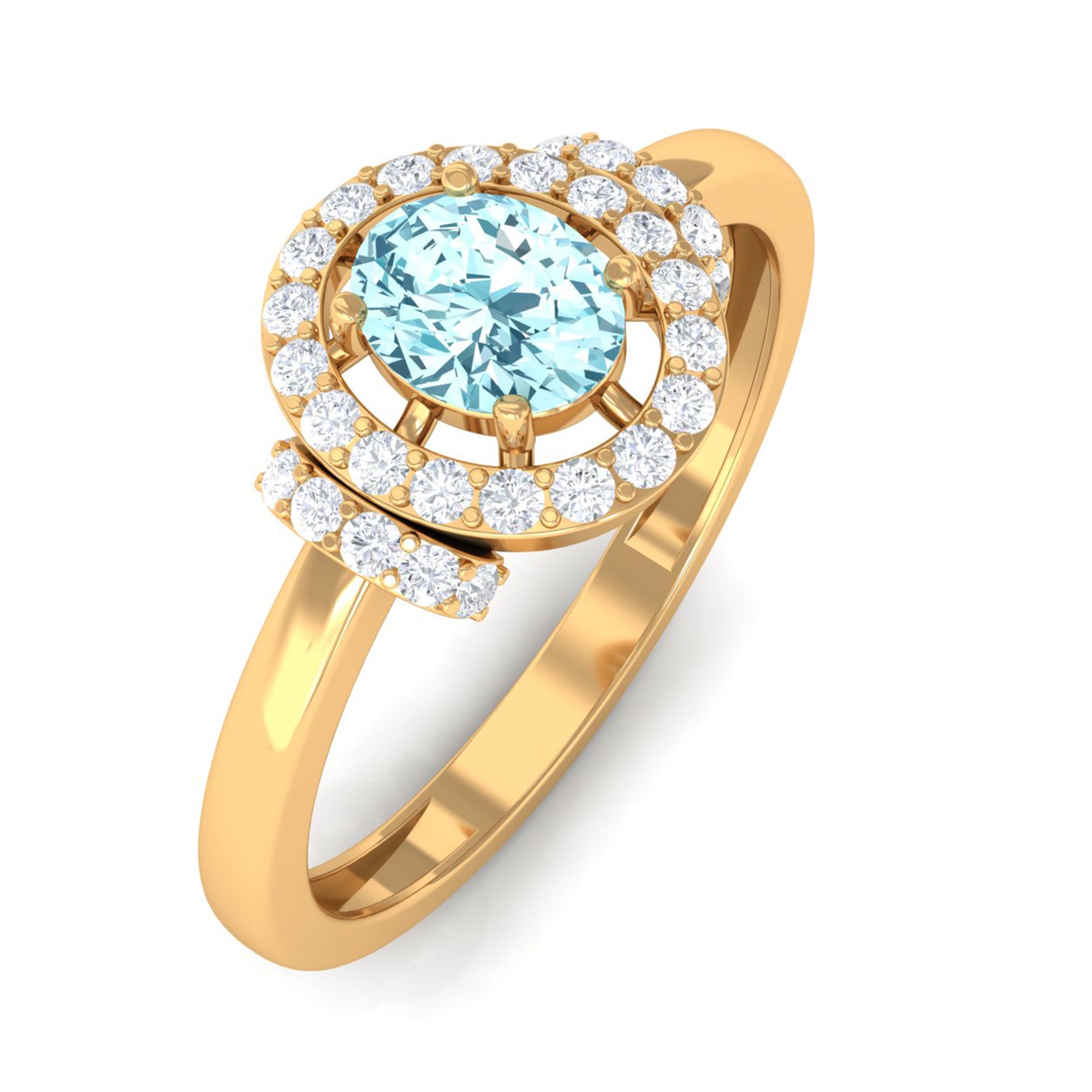 Rosec Jewels-0.50 CT Aquamarine Halo Engagement Ring with Diamond