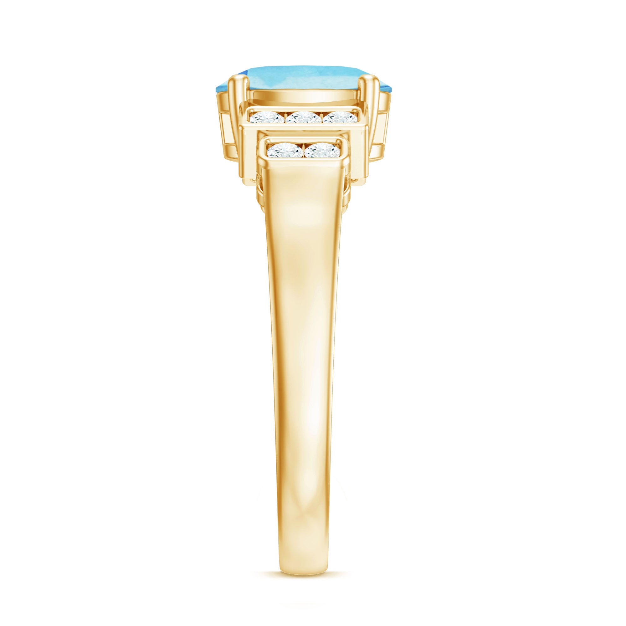 Rosec Jewels-Real 6X8mm Aquamarine Statement Engagement Ring with Diamond