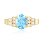 Real 6X8mm Aquamarine Statement Engagement Ring with Diamond AAA - Rosec Jewels