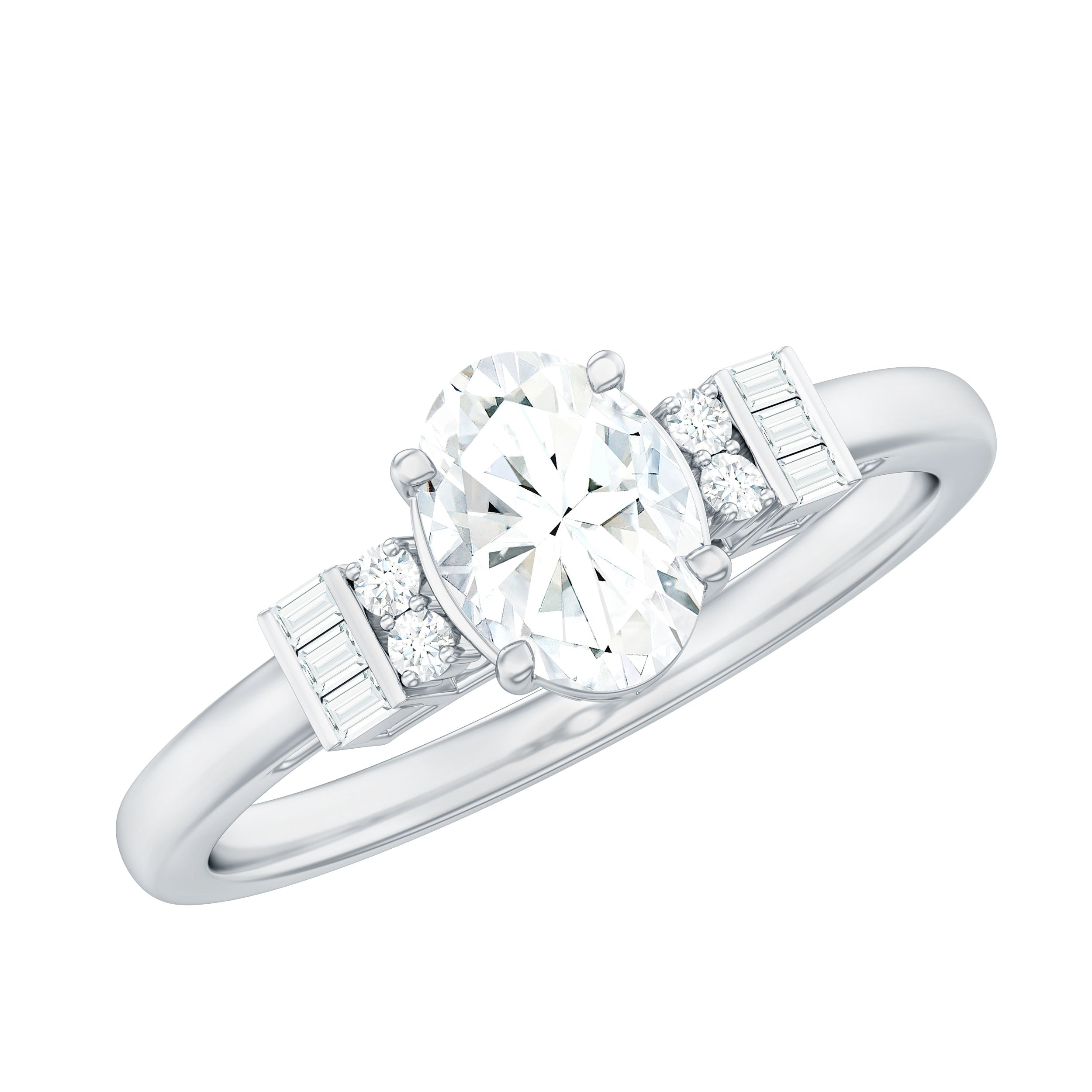 Oval Shaped Moissanite Engagement Ring with Certificate D-VS1 - Rosec Jewels