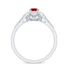 Antique Style Lab Ruby and Moissanite Double Halo Engagement Ring AAAA - Rosec Jewels