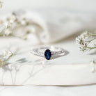 Natural 0.6 Carat Blue Sapphire Minimal Engagement Ring with Diamond Split Shank AAA - Rosec Jewels