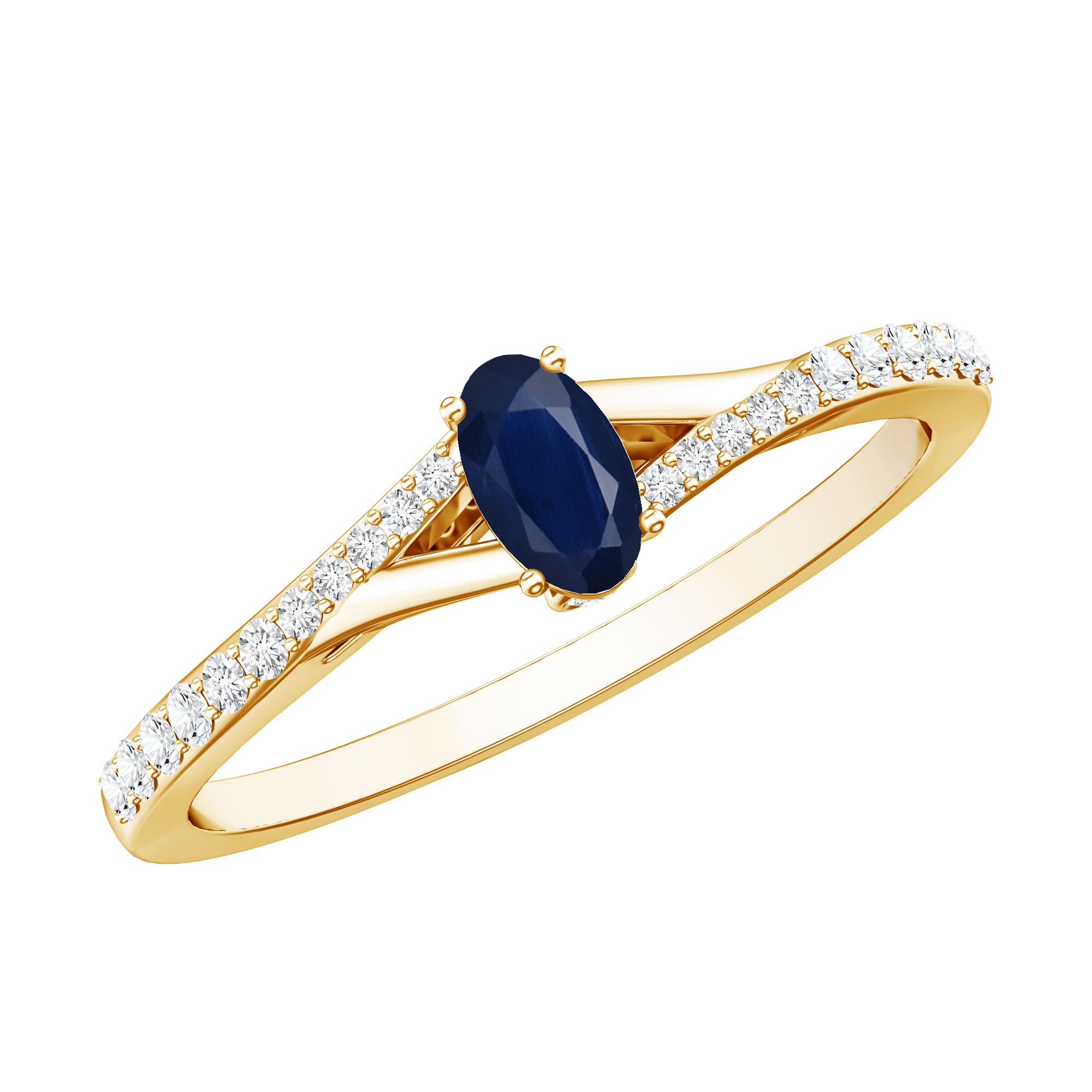 Natural 0.6 Carat Blue Sapphire Minimal Engagement Ring with Diamond Split Shank AAA - Rosec Jewels