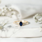 Natural 0.6 Carat Blue Sapphire Minimal Engagement Ring with Diamond Split Shank AAA - Rosec Jewels