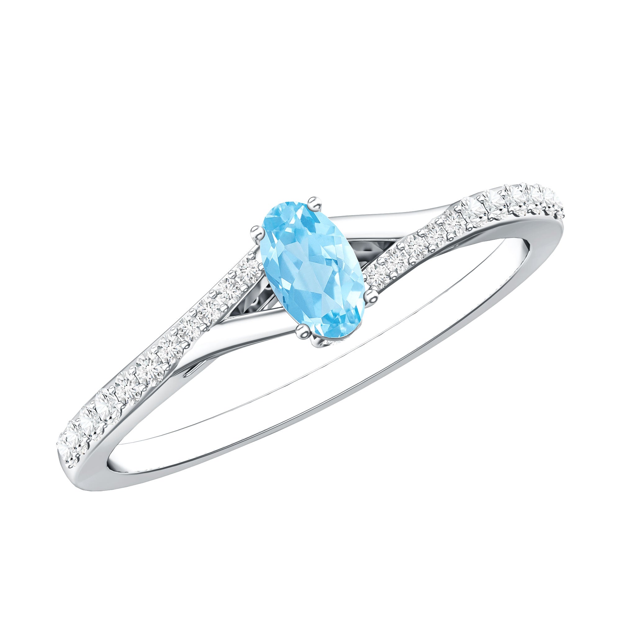 Natural Aquamarine Promise Ring with Diamond Split Shank
