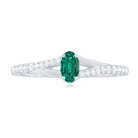 Oval Lab Grown Emerald Promise Ring with Diamond Split Shank AAAA - Rosec Jewels