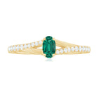 Oval Lab Grown Emerald Promise Ring with Diamond Split Shank AAAA - Rosec Jewels
